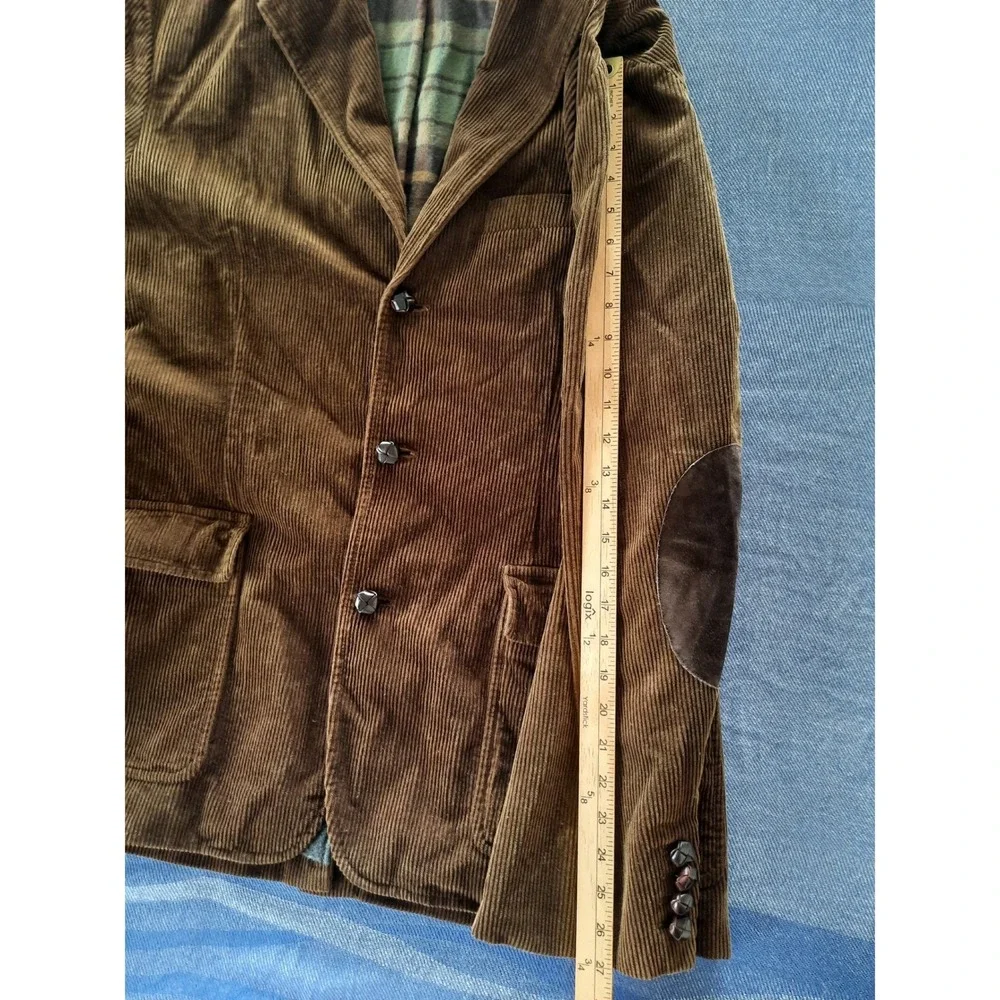 J.Crew Men Large Corduroy Utility Blazer Elbow Leather Patch Plaid Flannel Lined